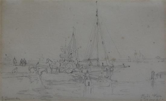 Edward Duncan (1803-1882) and Paul Sandby (1725-1809) Fishing boats at Ryde pier and Quarry workers, 5 x 8.5in. & 4 x 5in.